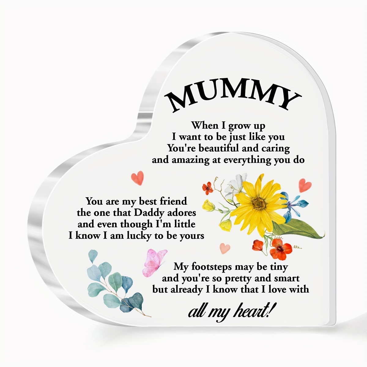  Regalos para el día de la madre para mamá de hija en forma de  corazón en una caja, decoración de mesa grande de acrílico en forma de  corazón, patrón de flores
