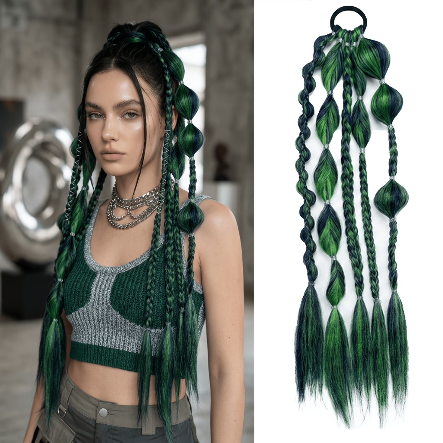 TEMU Extensión de cabello para de cabello con trenzas de , peluca de de caballo pre-trenzada de color mezclado con trenzas de y rizadas para mujer,