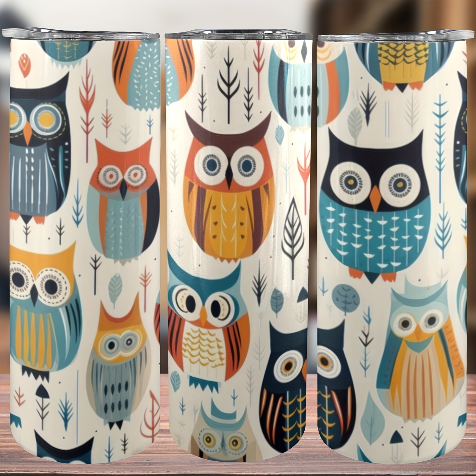 

20 Oz 304 Stainless Steel Tumbler With Lid, Owl Pattern Vacuum Insulated Travel Mug, Portable Hot And Cold Drink Cup For Mom, Dad, Sister - Ideal Gift For All Seasons