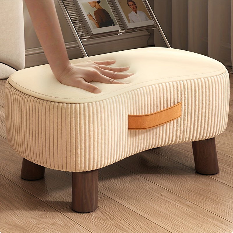 chic   polyester covered wooden footstool versatile shoe changing stool for living room bedroom details 7