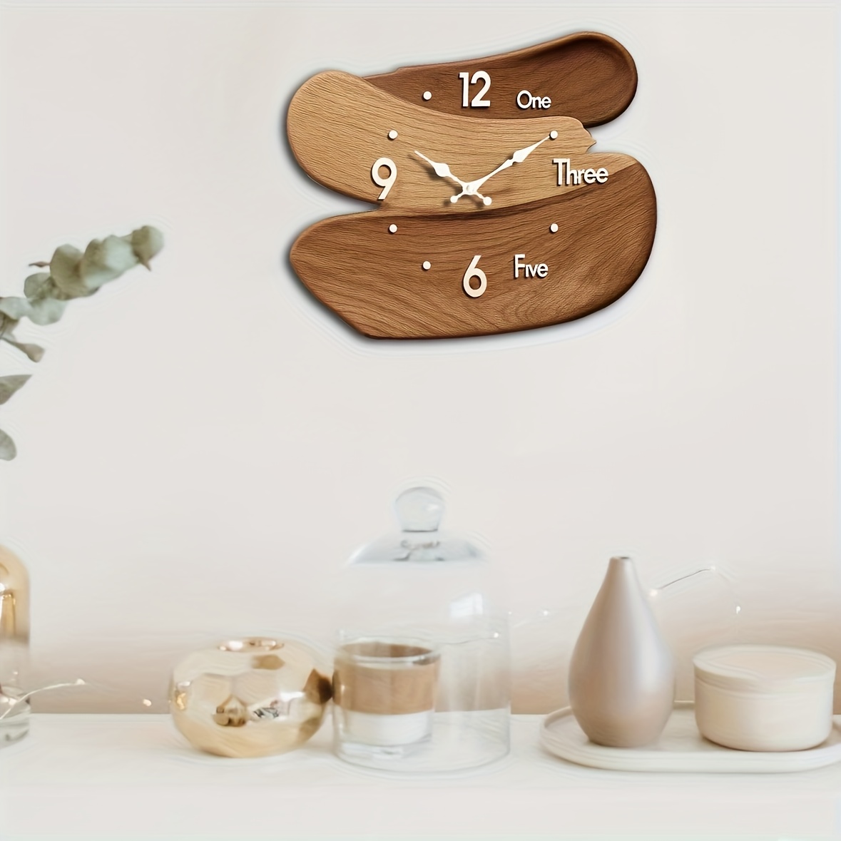 1pc JFHT Wooden Wall Clock - Unique Interlocking Design, Silent Non-Ticking, Artistic Timepiece for Home Decor, Ideal Gift, Battery Operated (AA Battery Not Included), Home Decor Clock | Modern Wall Clock | Wooden Clock