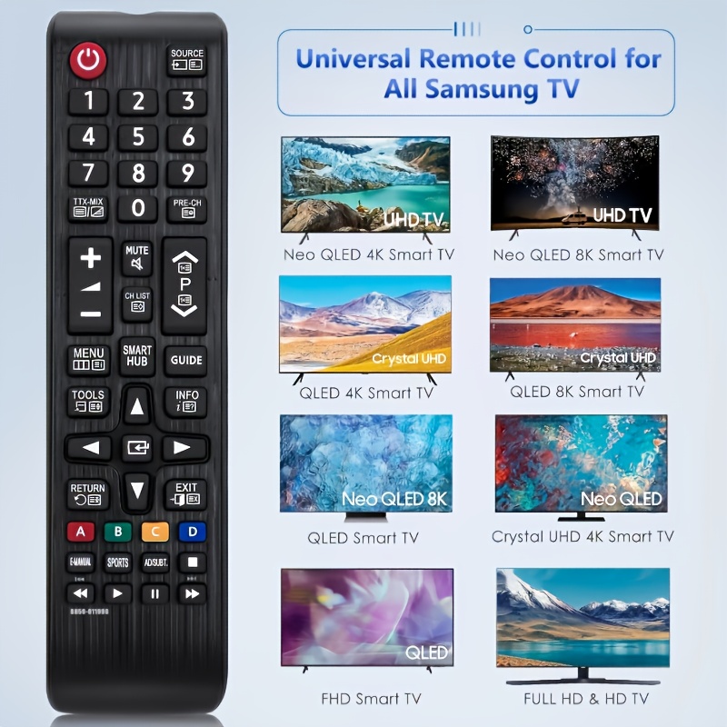 Универсално дистанционно управление за Samsung Smart TV | Съвместимо с всички Samsung телевизори, заменя BN59-01199F, BN59-01199G, BN59-01175N, AA59-00603A, AA59-00741A, AA59-00786A