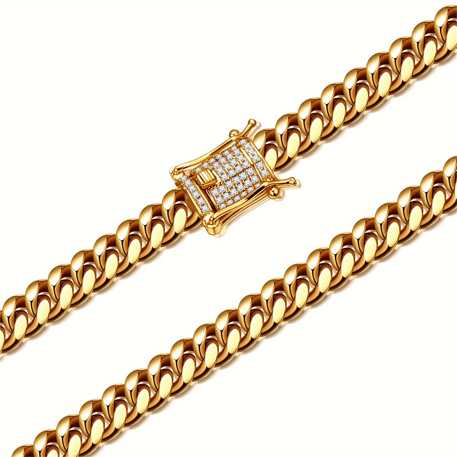 

Mens Stainless Steel Cuban Chain Fashion Golden Necklace