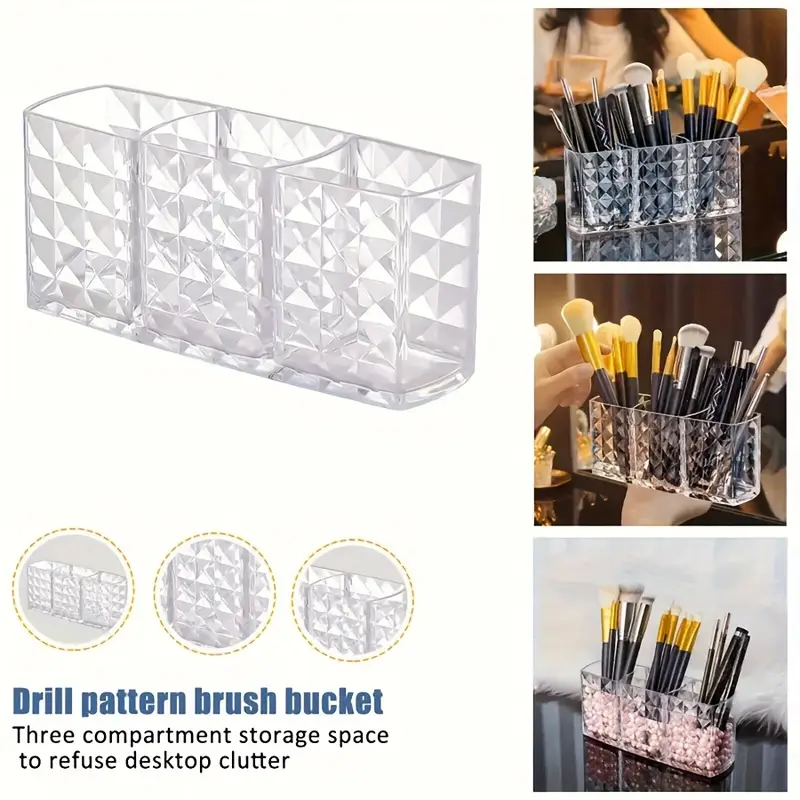 1pc acrylic makeup brush organizer large capacity cosmetic storage box with lightweight polished durable construction for brushes eyebrow pencils lipsticks sleek vanity desk accessory makeup brush holder makeup vanity desk polished sturdy construction beauty enthusiasts Product details 3