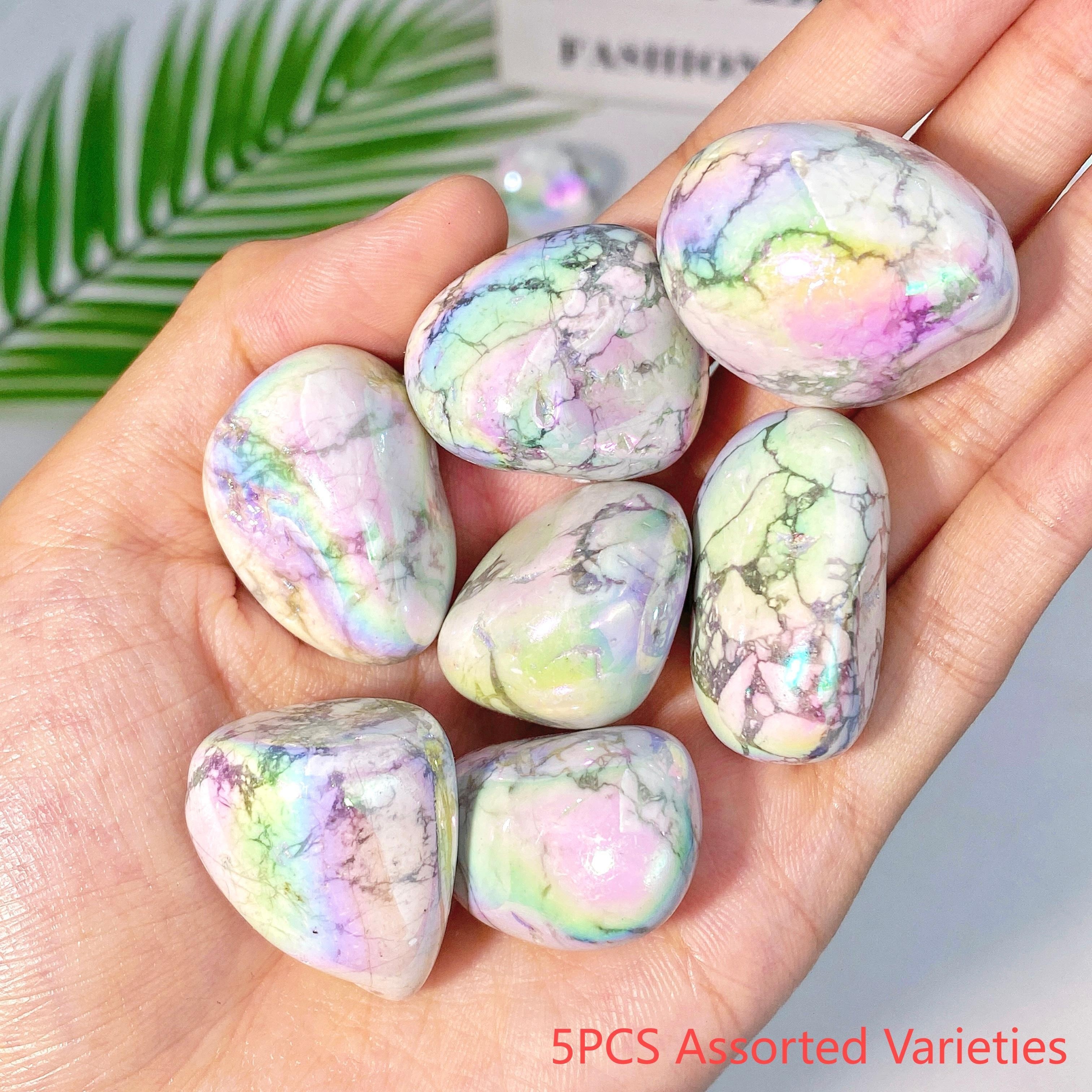 Image of Random 5pcs 10-30mm High Quality Aura Howlite Natural Tumbled Crystal Stones, Birthday Gift, Women Gift, Scene Decoration, Desktop Decoration, Crystal Ornaments, Table Decoration