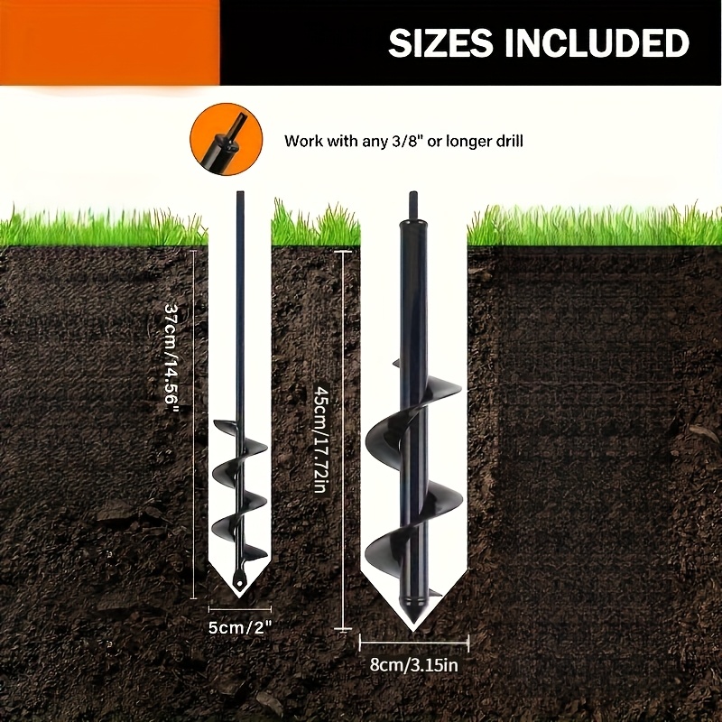 TEMU Heavy-duty Nickel-coated 4-inch Auger Bit With Long Handle - Portable Soil Aeration Tool, Dig Hard, Clay And Soil - Essential For Home Gardening