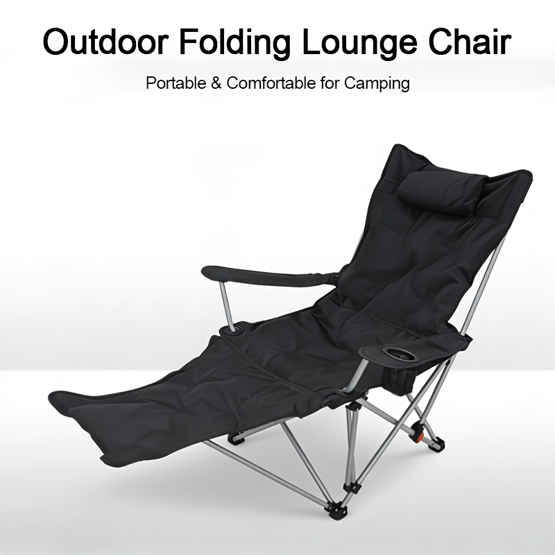 Image of Folding Lounge Camping Chair With Adjustable Detachable Backrest, Footrest And Cup Holder, Portable Storage Bag, Heavy-duty Outdoor Chair For Fishing, Patio, Pool, Beach, Sunbathing And Vacation