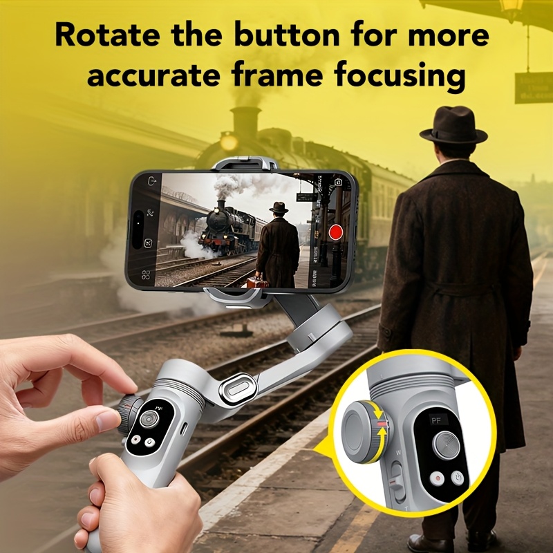 a smartphone gimbal stabilizer featuring 3 axis stabilization and   compatible with     and iphone devices it   with a fill light and tripod and   auto tracking capabilities the   portable foldable Product details 4