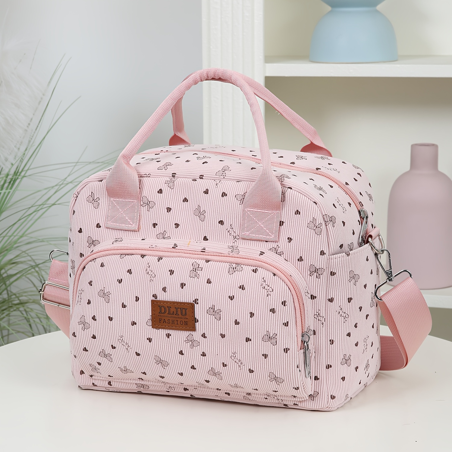 TEMU Dliu Corduroy Handbag & Lunch Box Bag Suitable For School, Work, Daily Use - Large Capacity Multi-pocket Retro Crossbody Bag With Front Zipper