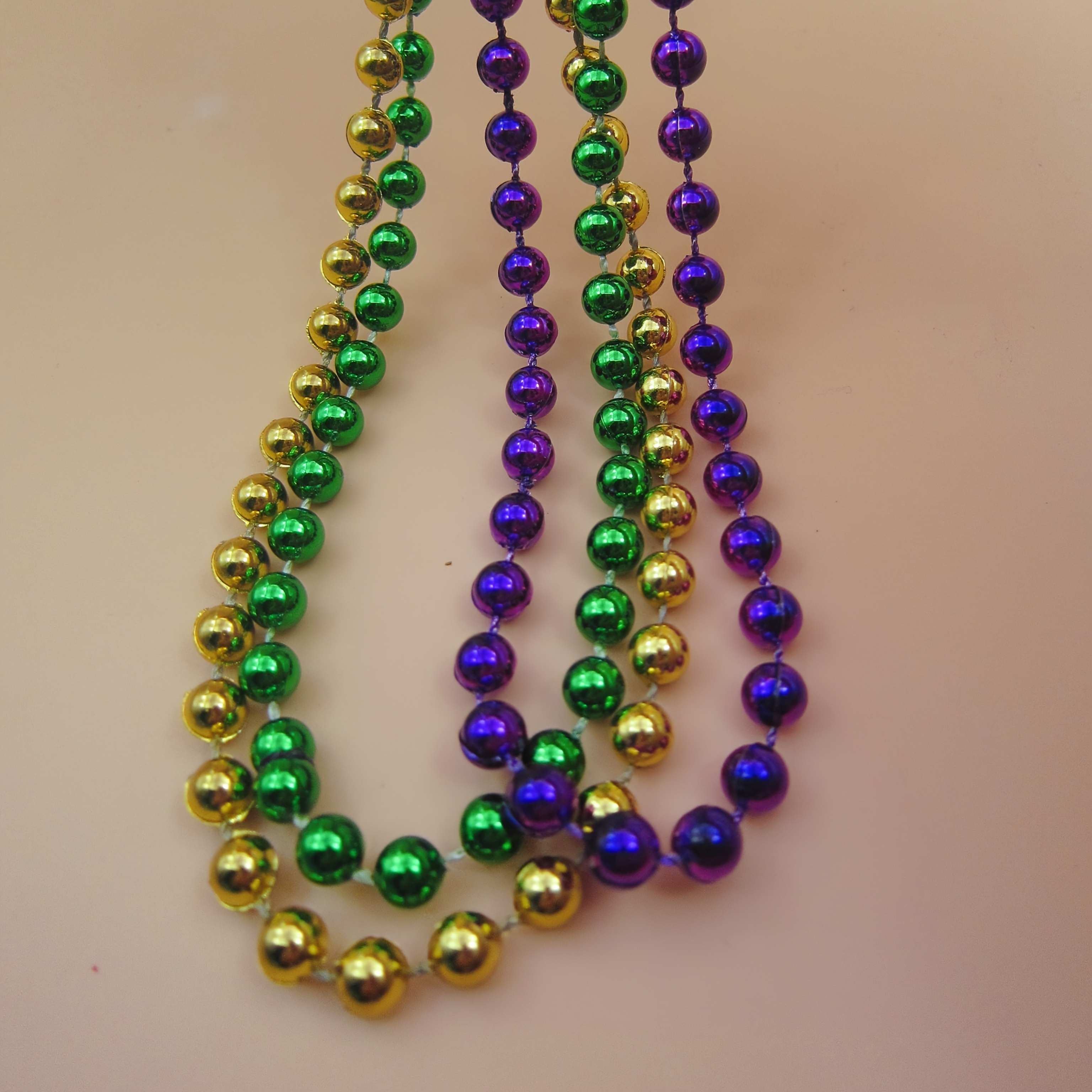 E-shop 3er-Pack Mardi Gras Perlenketten, Grün Gelb Lila Plastik Perlen Girlande, Frühlingsfest Partyzubehör, Feiertagsdeko, Karneval/Mardi Gras/