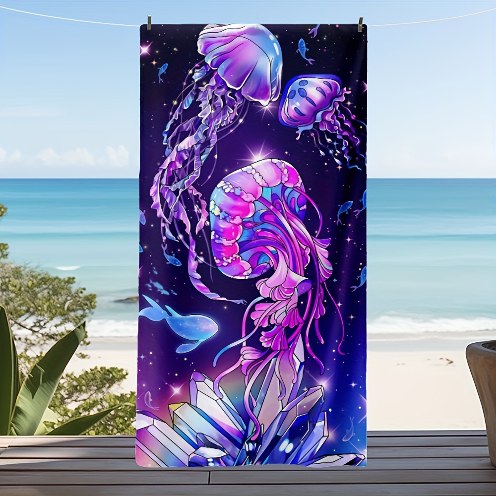 Cartoon Jellyfish Print Beach Towel Color Block Super - Temu