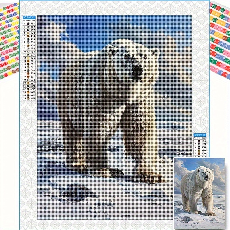 

1pc 5d Round Diamond Painting Kit - Polar Bear Animal Pattern, , Rectangular Vertical Mosaic Wall Art For Home, Living Room, Office Decor, Beginners, Great Gift For Day, New Year, Easter