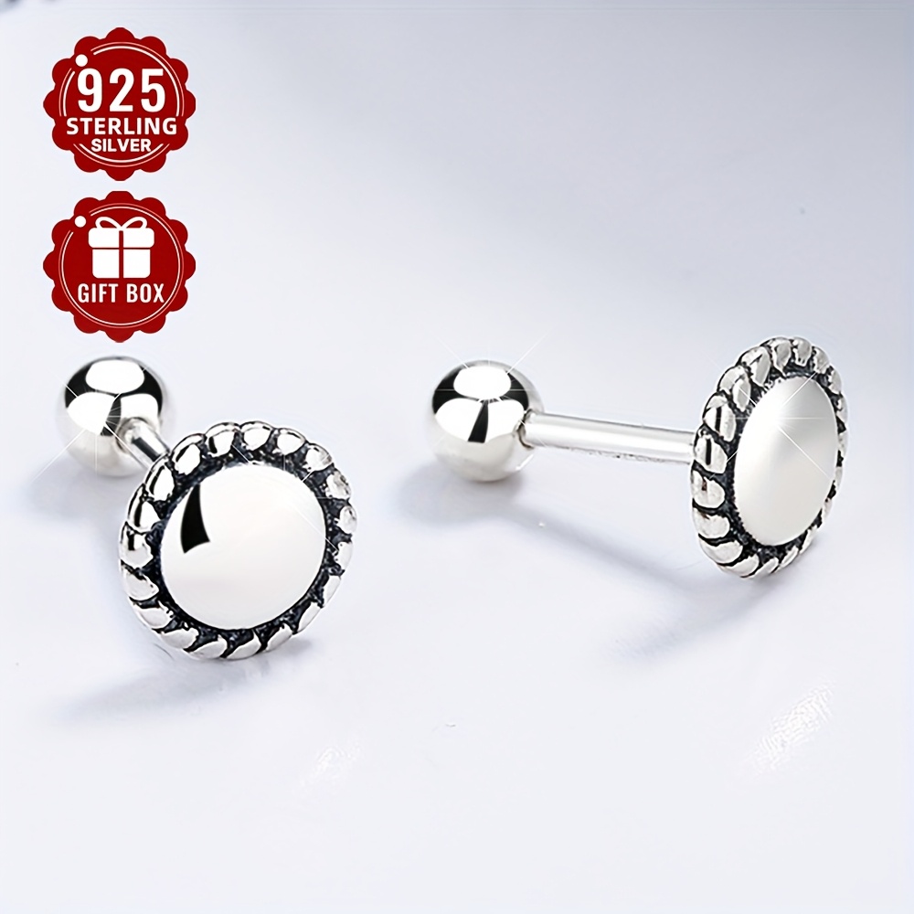 925 Silver Heart & Round Thread Ear Studs - Vintage Small Daisy Ear Bone Studs