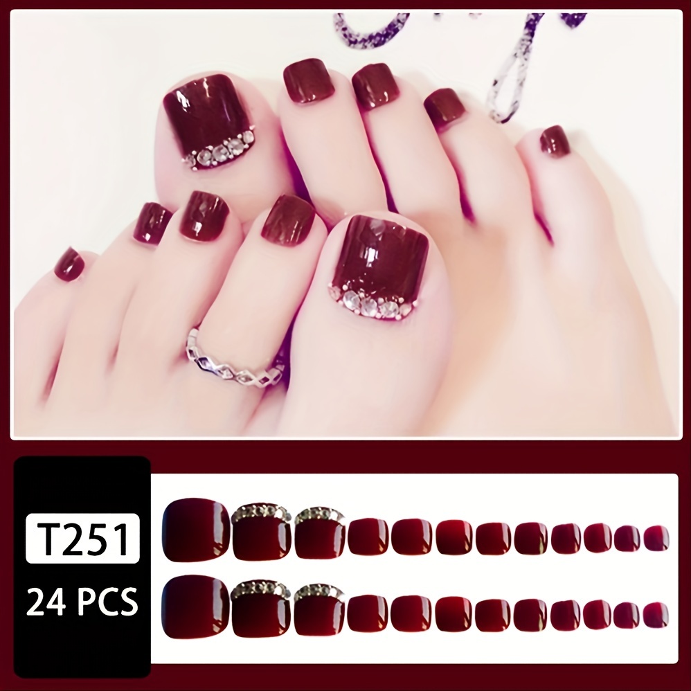Show Your Beauty 24pcs Short Square Toe Nails Easy Elegant Glossy Shiny Rhinestone Fake Nails Fashion Wearable Nails Suitable For Women And Removable Press-on Nail Kit With Gel And File