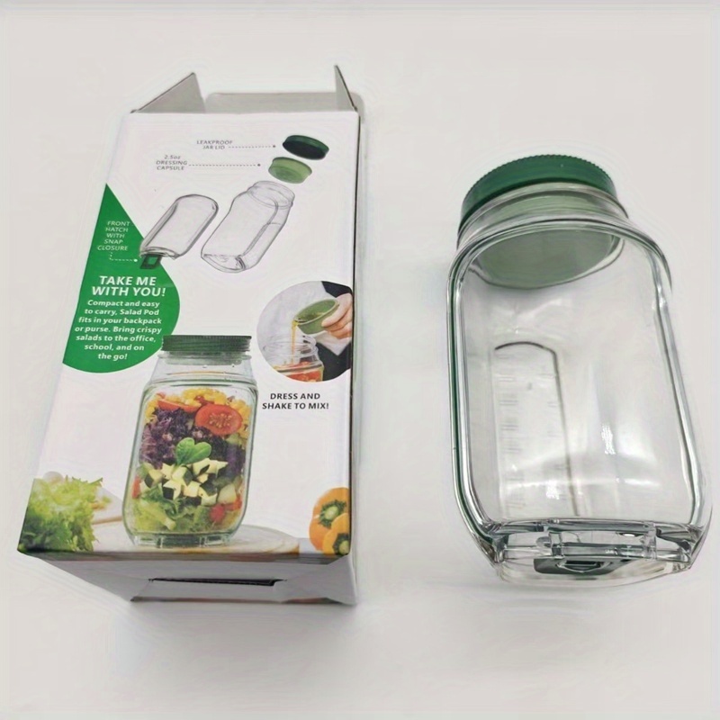 1pc, Salad Jars With Lids Lids Meal Prep, Portable Transparent Plastic Fruit Salad Pod Container Vertical Bowl Mason Jar With Side Opening Lid