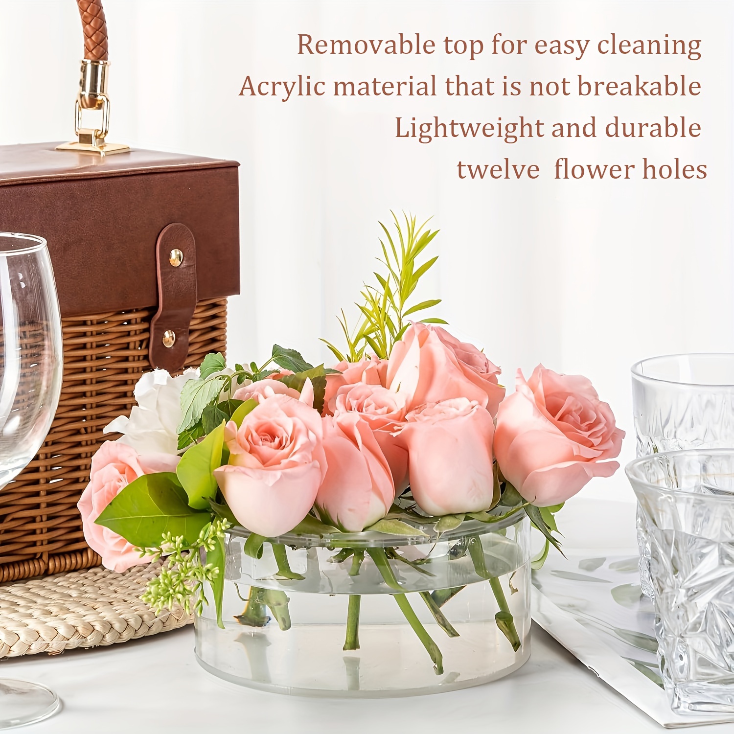 3pcs/6pcs/10pcs Acrylic Floral Centerpiece for Dining Table Decorations  Wedding Round Flower Vase 12 Holes Centerpiece Vases for Table Low Flower  Hold