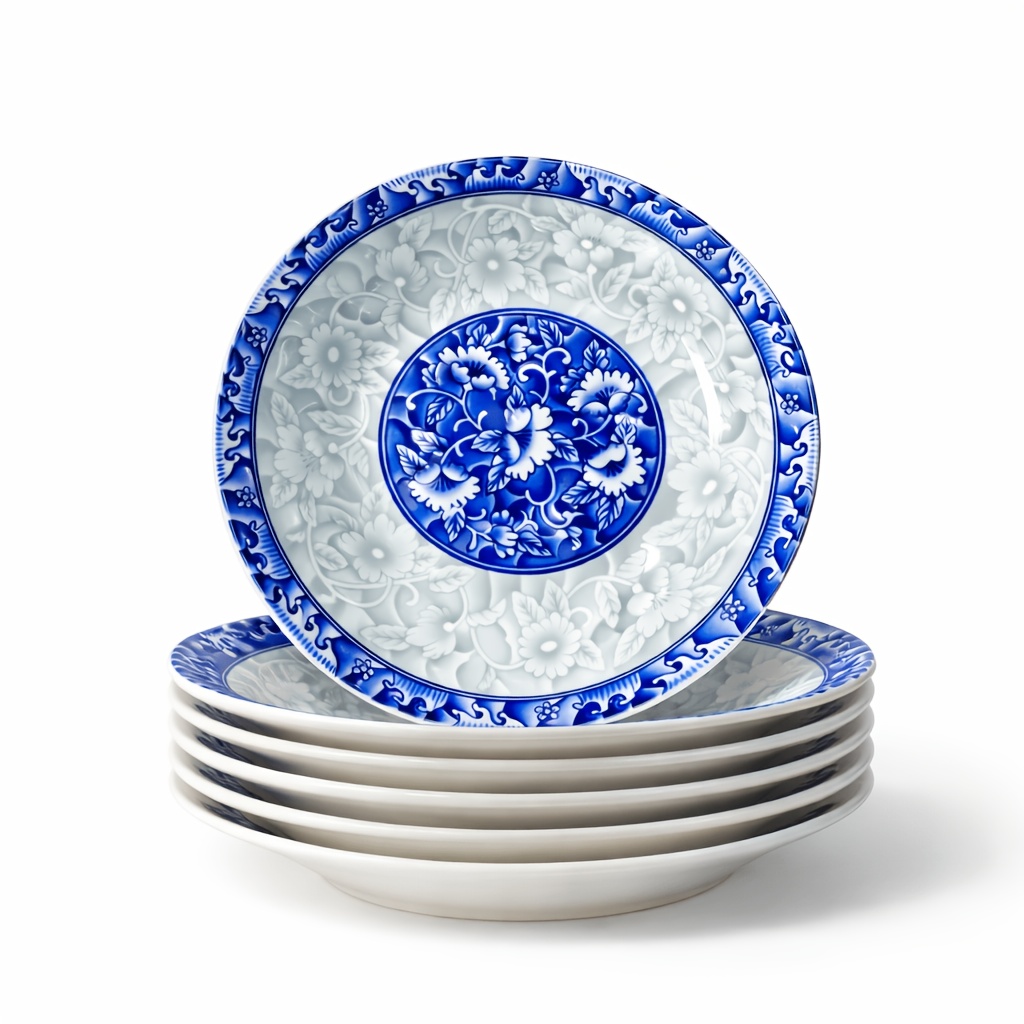 TEMU 6pcs 9 And White Porcelain Dinner Plates - Round Ceramic Plates Suitable For Wedding, Birthday, Tea Party Tableware, Vintage Floral Serving