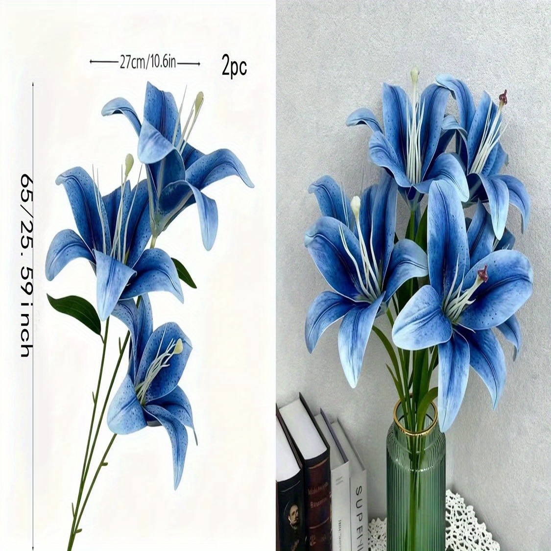 2pcs Realistic Artificial Lily Flowers With Stems & - Lifelike Gradient Petals, White Center, Plastic Faux Lilies For /office/wedding/valentine's/mother's Day Decor - Low-maintenance Table Centerpiece