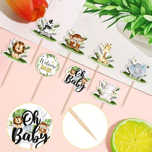 32 pezzi topper per cupcake con animali del per baby shower oh baby, per cupcake con animali della , elefante, , leone, ippopotamo, , zebra, decorazioni per torte per baby shower, forniture per feste di compleanno a tema