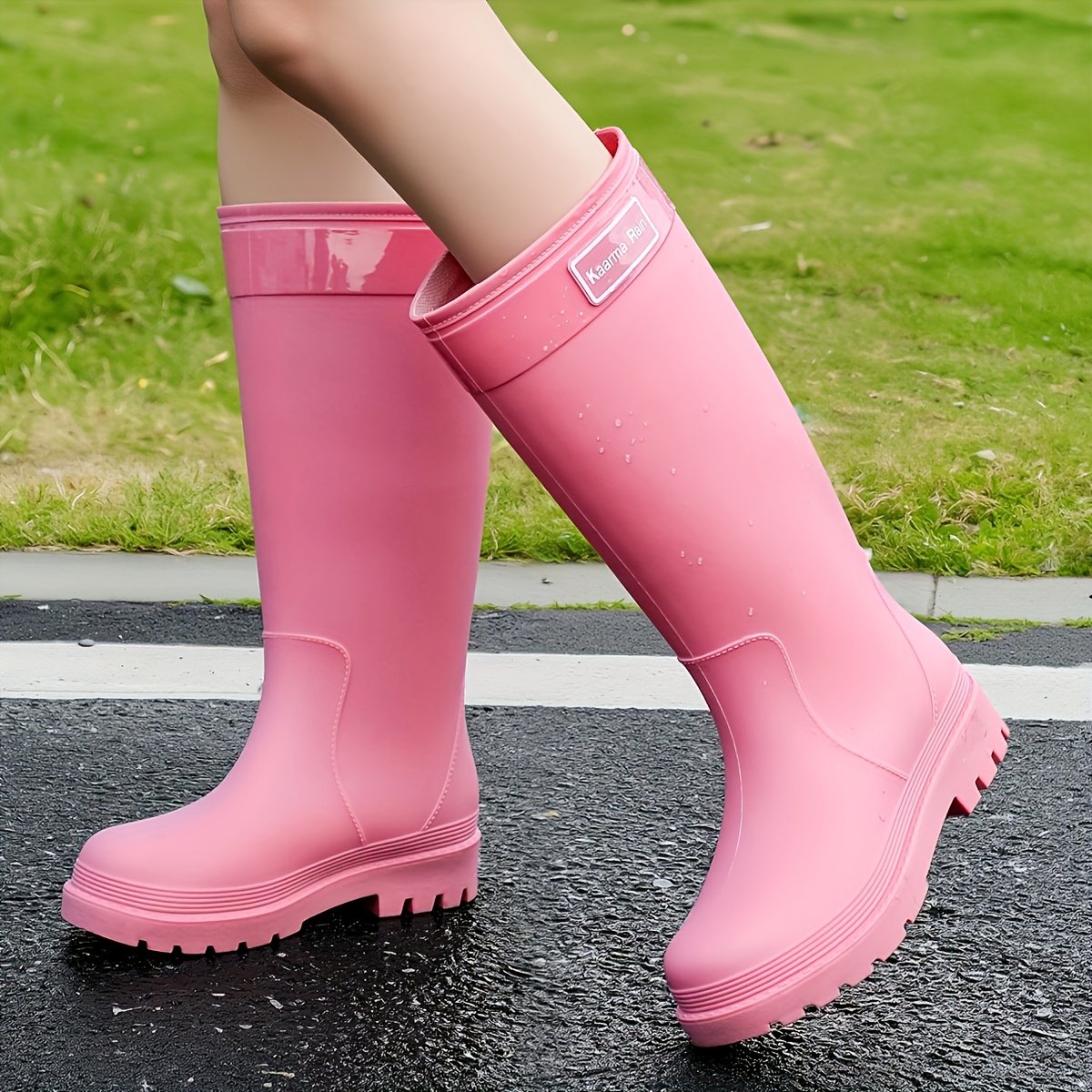 TEMU Women's Long Rain Boots - High-top Adult Shoes For Work, Non-slip And Durable Rubber Boots For Outdoor Car Washing, Camping, Fishing, And Wear