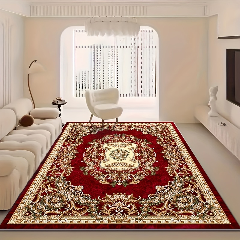 

Luxurious Velvet Bohemian Mat - Soft, Non-slip, Machine Washable, Vintage Red Persian Design With Floral , Living Room And Bedroom Areas