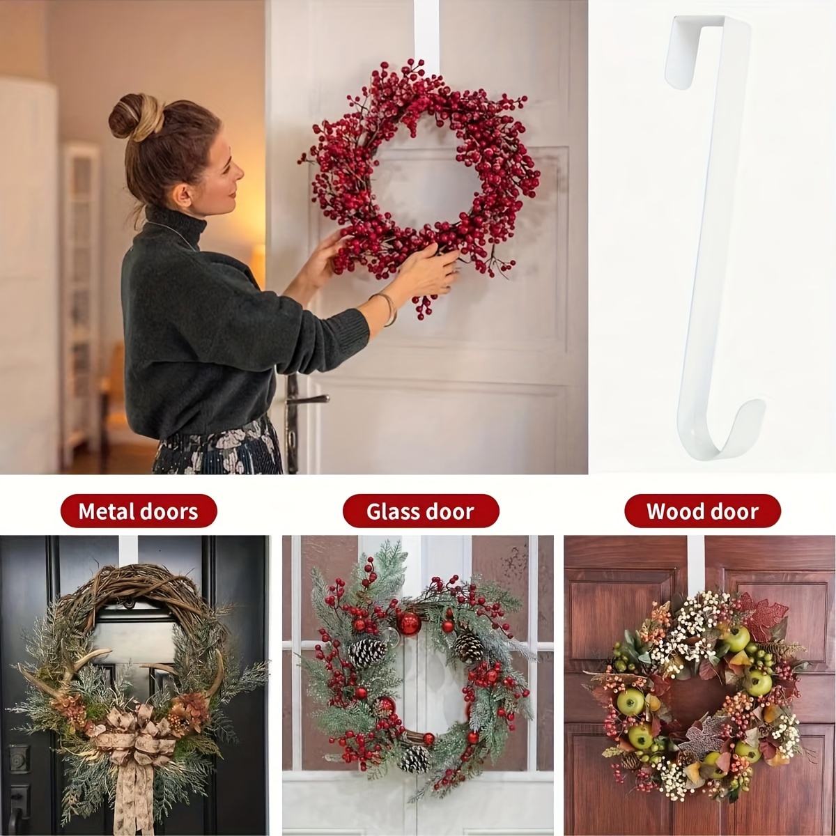 Christmas Wreath Hook Door Back Wreath Hook Christmas Flat - Temu