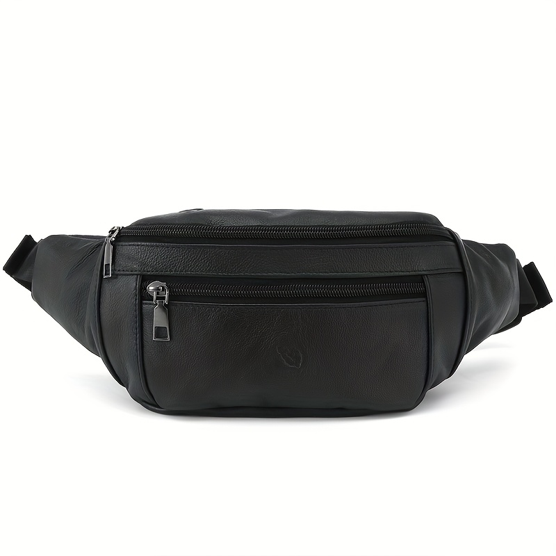 Image of Unisex Genuine Leather Waist Pack For Outdoor Running And Fitness, Cowhide Crossbody Bag, Single Shoulder Bag