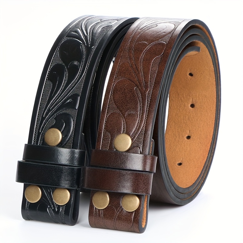 TEMU 2pcs Vintage Western Floral Engraved Leather Belts, -free - Cowboy Cowgirl Belts For , Country Music Festivals, Casual Wear - Great Gift For