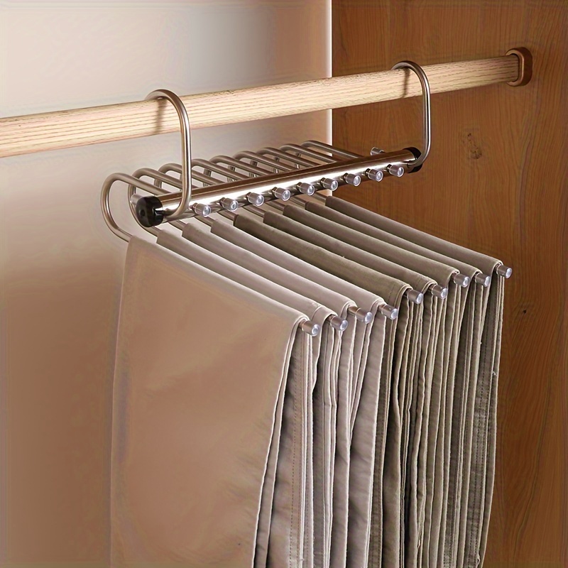 foldable pants rack multifunctional trouser hanger multi layer     pants clip wardrobe storage gadget for hanging pants details 3