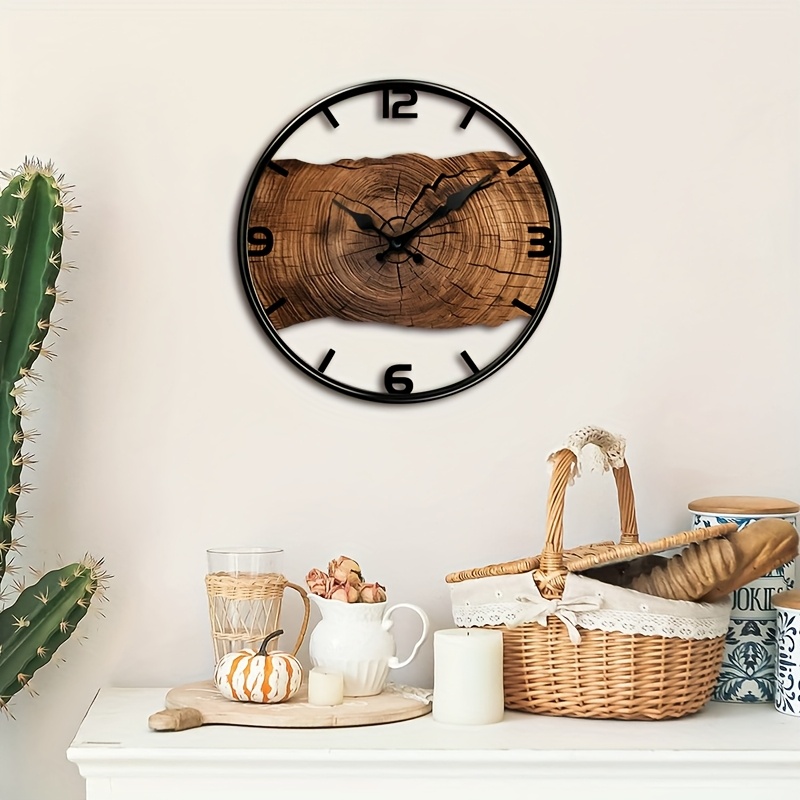 1 Round Wall Clock, Wooden Hollow-Out Design Silent Non-Ticking Timepiece for Home Holiday Decor and Gift