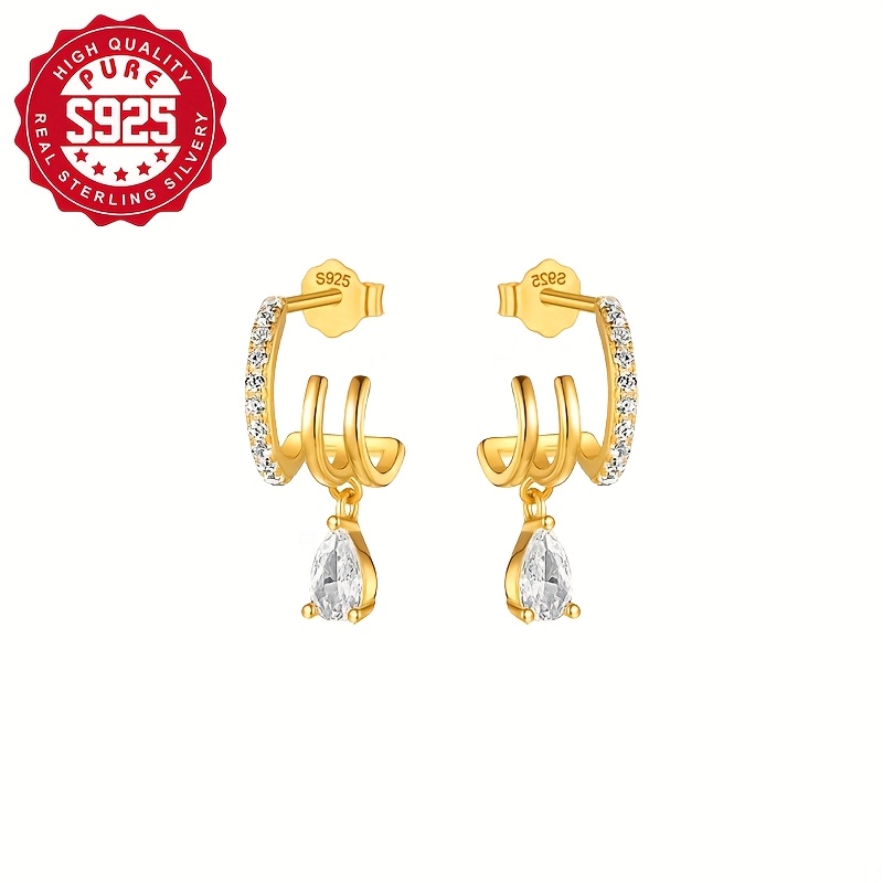 S925 Silver Women'S Three Claw Drop Earrings
