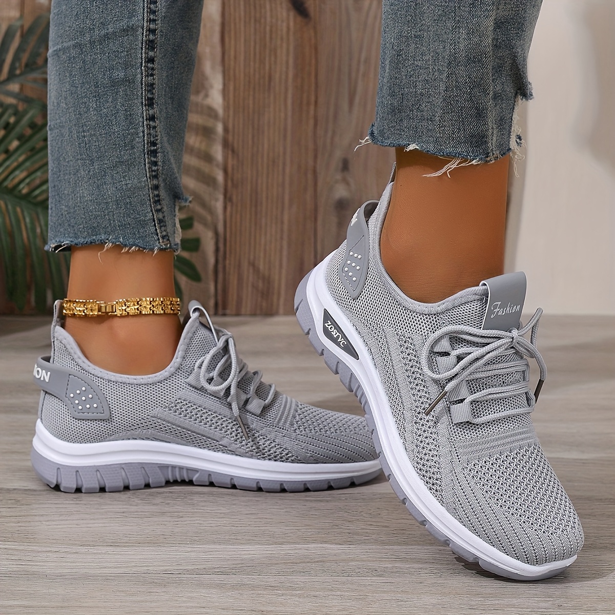 Women's White Breathable Mesh Running Shoes - Comfortable Low-Top Sneakers with Rubber Sole for Travel, Vacation & Casual Wear, Sleek Shoe Design | Cushioned Support
