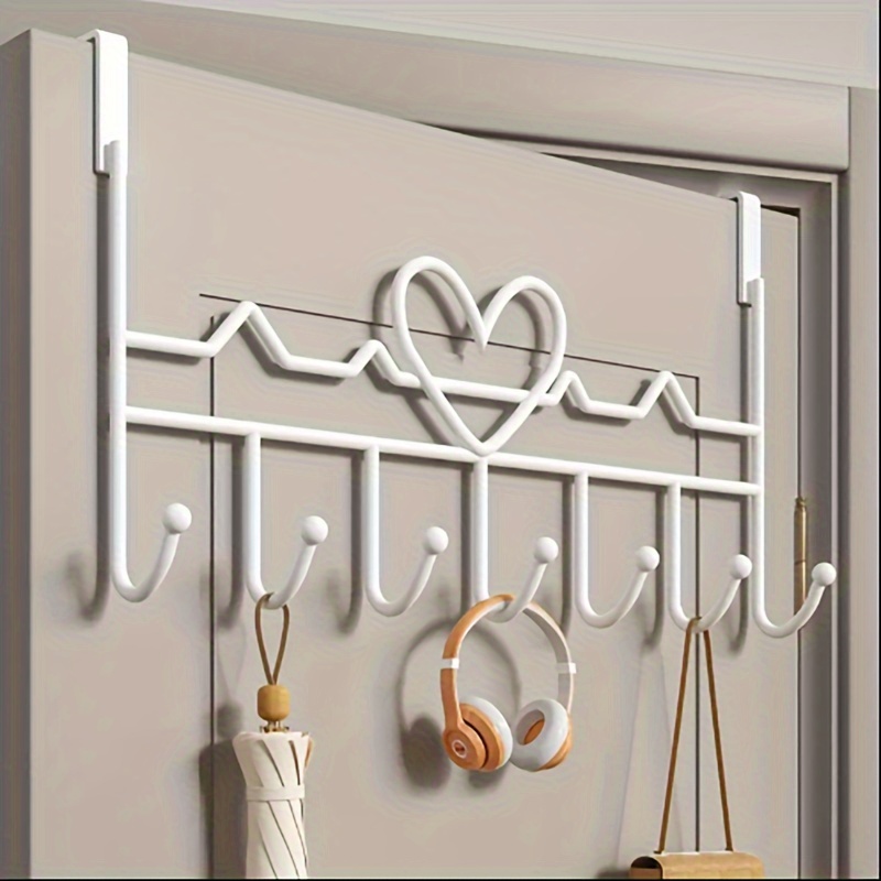 

1pc Contemporary Wrought Iron Coat Hooks, 6 Hooks, Door Mount Rack, No Drill Wall Hanging Storage For Hats, Clothes, Robes, With Special Features For Home Entryway Organization