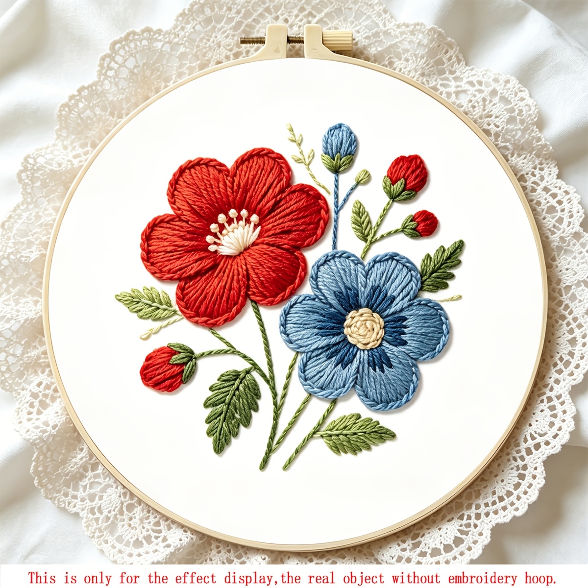 TEMU 1 Set Floral Print Embroidery Kit, Red And Blue Small Flower Embroidery Pattern, Handmade Diy Embroidery Kit For Adult Beginners And Diy