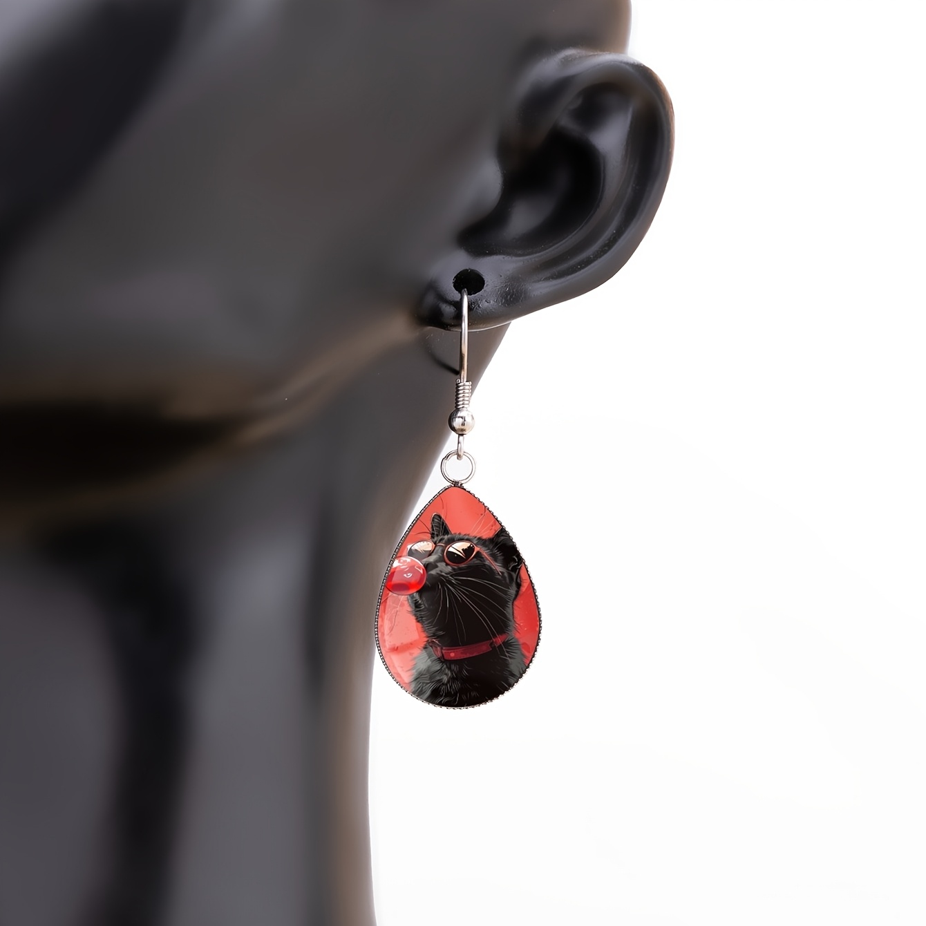 Cartoon Black Cat Blowing Bubbles Pattern Earrings