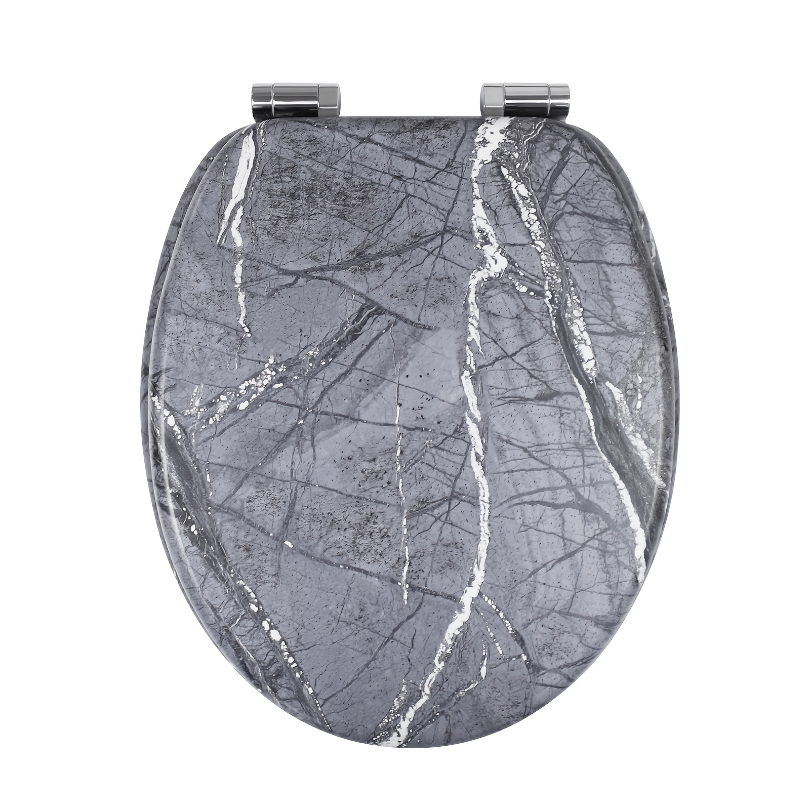 18-inch Wood Toilet Seat - Mdf Toilet Seat With Marble Pattern End, Metal Hinges, And Clean, 43.4 X 37.4 X 5.7cm