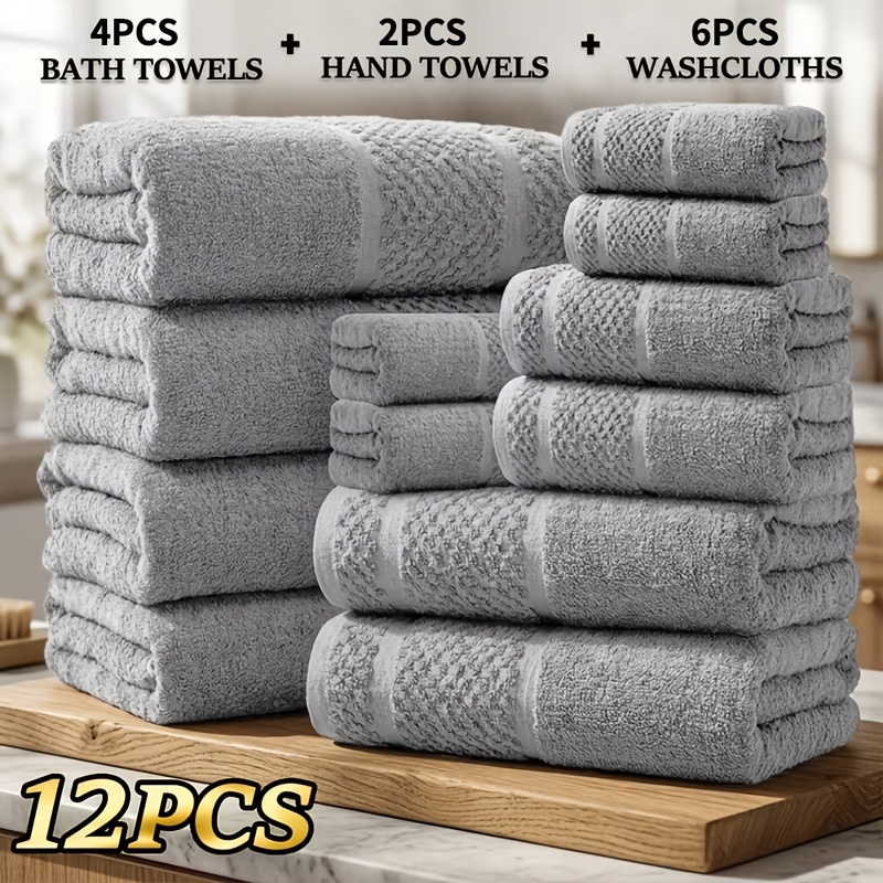 TEMU 24/12pcs Luxury Comfortable Bath Towel Set, Solid Towels, , Absorbent, Soft And Comfortable, Bathroom Supplies, Towels For Travel, Shower And