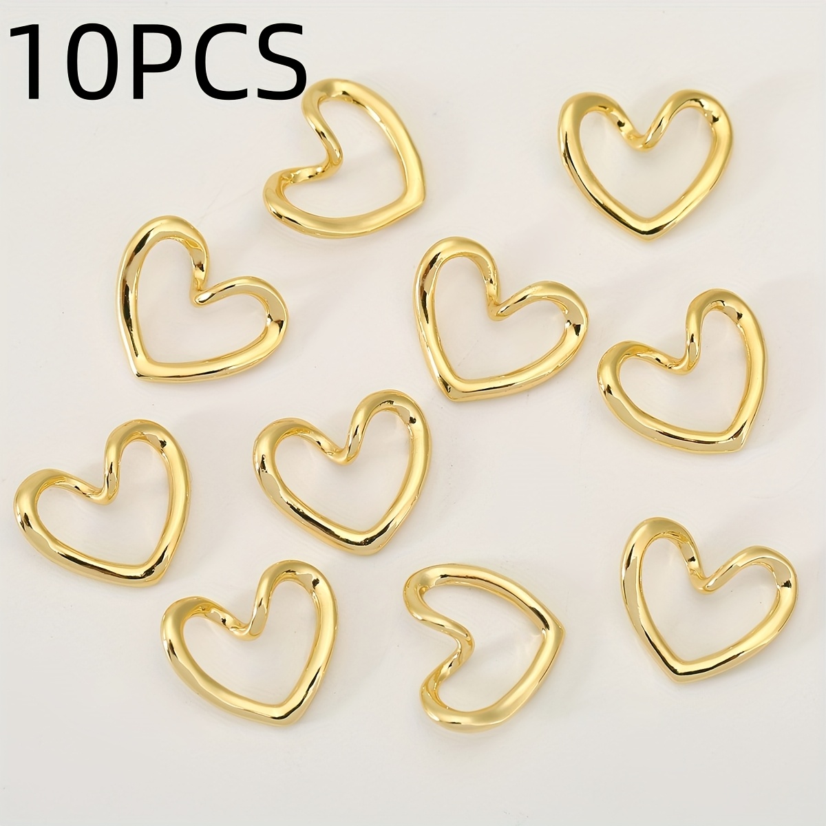 Image of 10pcs, European And - Copper - Exquisite Geometric Heart Chain Ornaments, Pendants - Unisex Fashion Pendants, Suitable For Necklaces, Earrings, Chain Ornaments, Pendants, Bracelets