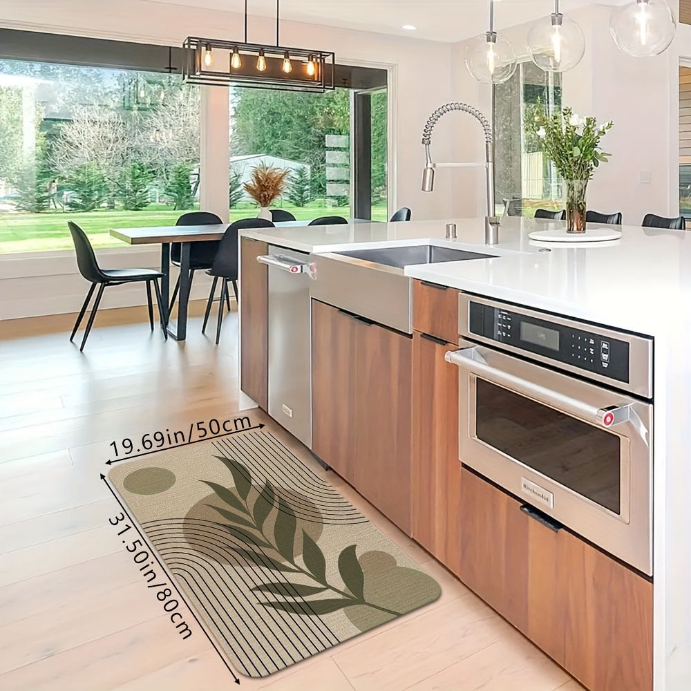 TEMU 1pc Creative Easy Striped Leaf Print Mat, Soft Non-slip Water-absorbing Machine Washable Kitchen Mat, Rectangular Low-pile Home , Suitable For