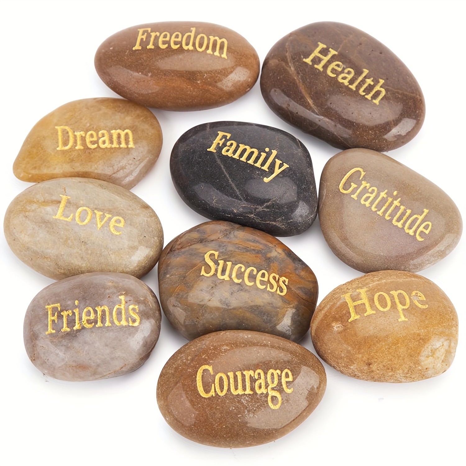 50pcs Engraved Inspirational Stones – Encouragement Words For Garden, Gifts, Or Decoration