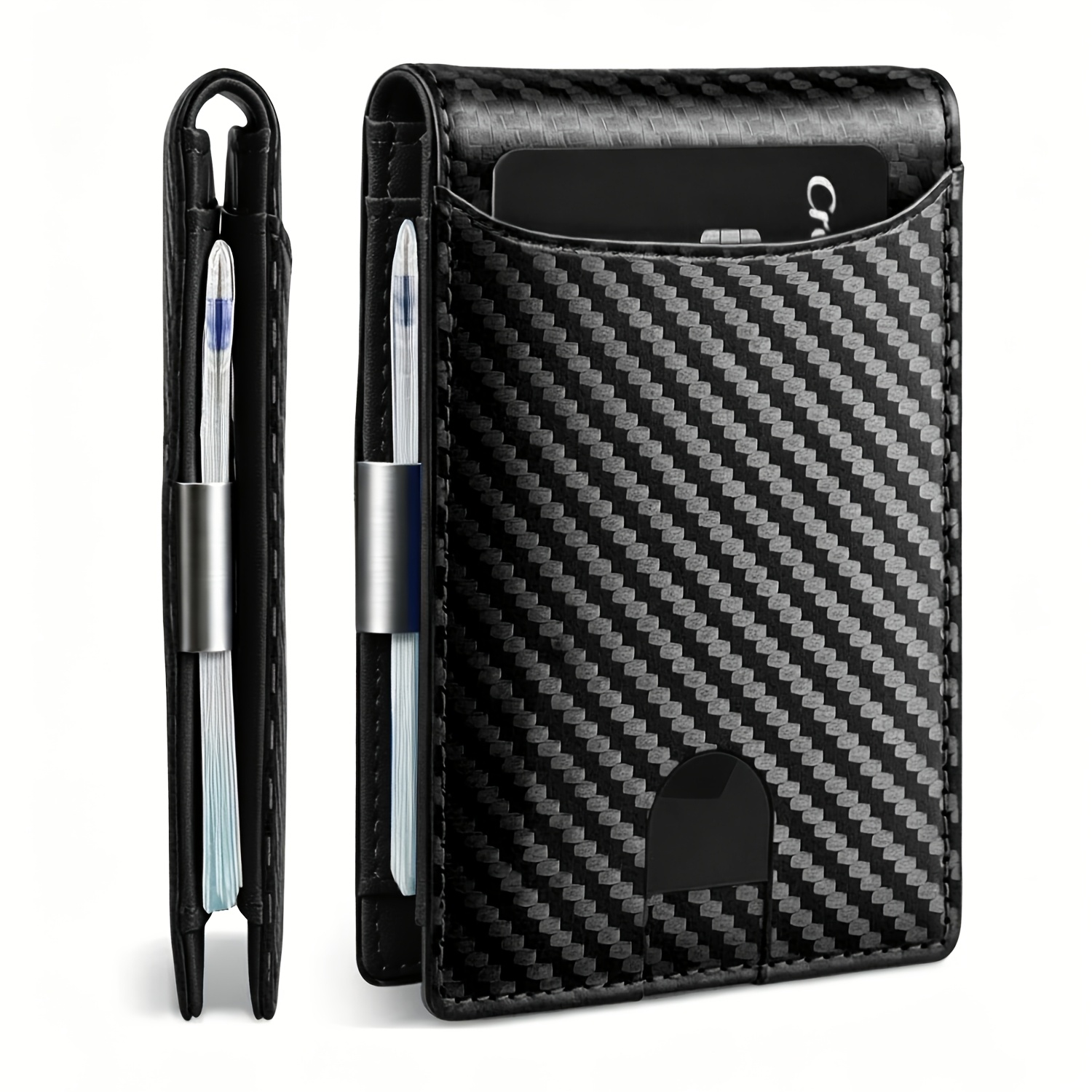 Image of 1pc Per Pack | Carbon Fiber Ultra-thin Wallet | Business | 1cm Thin Body + Rfid Anti-theft + 11 Card Slots | Wallet + Transparent Id Window | Commuter Travel Essential Artifact