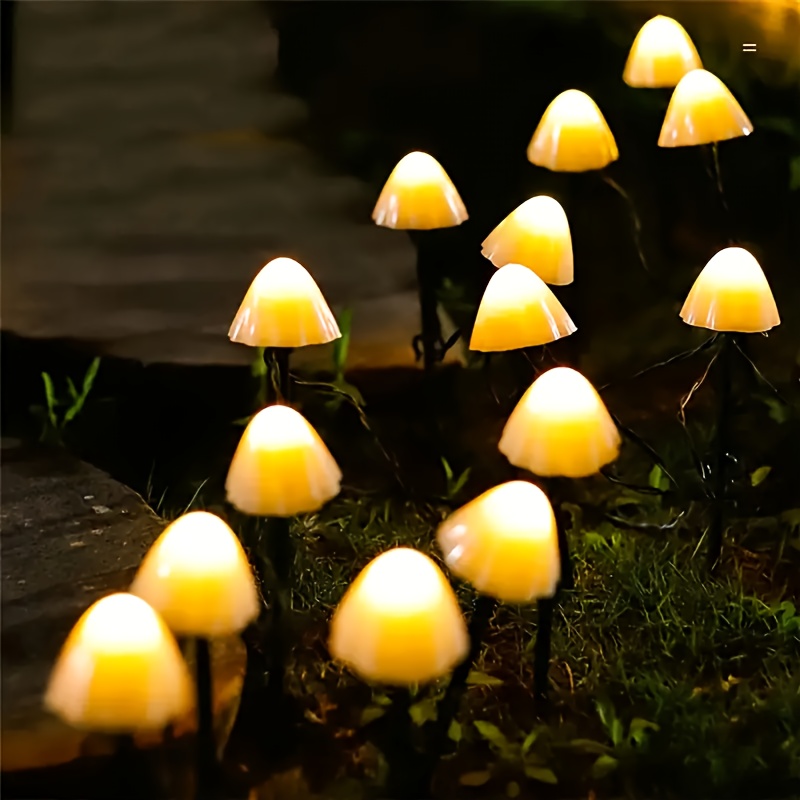 TEMU 20pcs, Mushroom Solar Lights Set Of Fairy Solar String Lights, 8 Outside Solar Pathway Lights, Outdoor Decoration For Garden, Backyard, Lawn,
