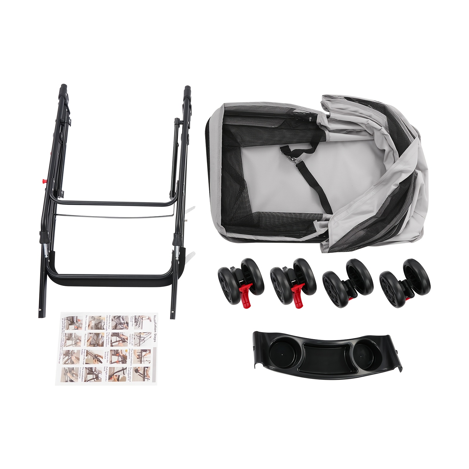 Foldable Pet Cart For Small To Medium , Portable Pet Travel Cart With Wheels & Brakes, Lightweight Pet Stroller For Travel Walking Outdoor