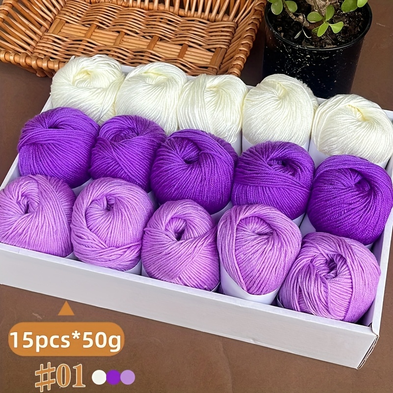 TEMU 750g, 15pcs Deluxe Blend Yarn Set - Tricolor Combination [. 750g/15 Balls Per Pack], Soft Light Beige, Colorful Hand Knitting Yarn, Suitable For