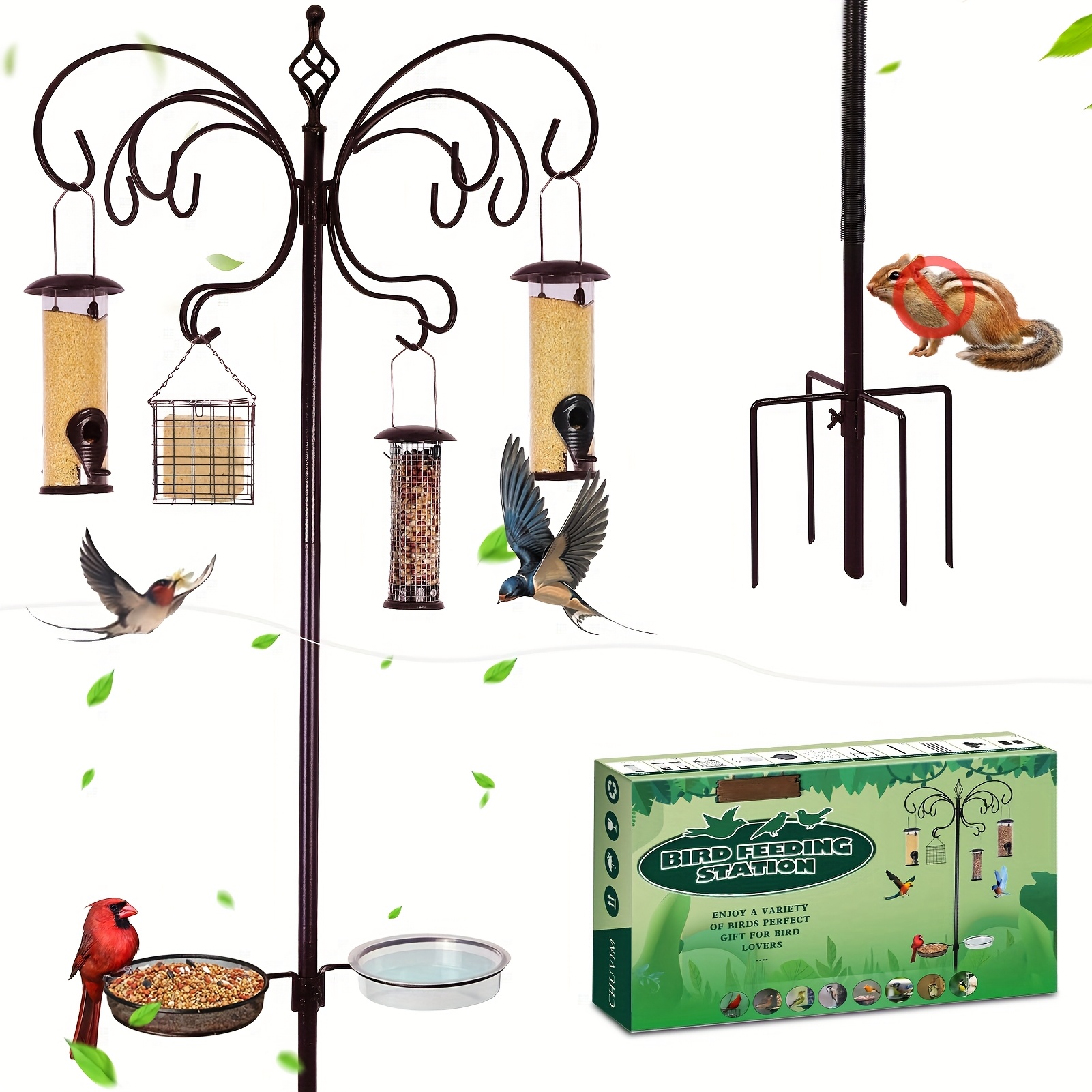 TEMU Squirrel-proof Bird Feeder Station, 94 Inch Heavy Duty Bird Feeder Pole, Sturdy Metal Bird Feeder Kit, Come With 4 Feeders, A Bird Bath And Food