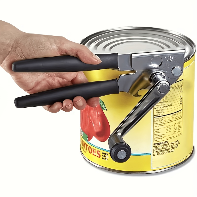 TEMU 1 Stainless Steel Manual Can Opener With Heavy Duty Commercial Lever And Rubber Coated Handle, Durable Kitchen Tool For Opening