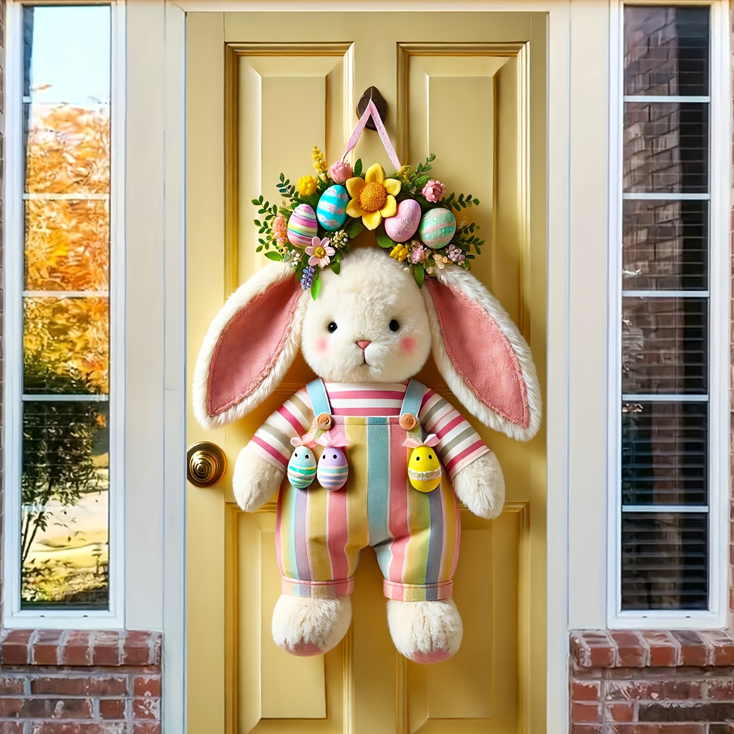 

2d Door Banner Rustic Easter Bunny & Egg Wreath Door Cover, 35.4" X " Polyester, Spring Entrance Decor, No Power Needed, Farmhouse Holiday Wall Hanging