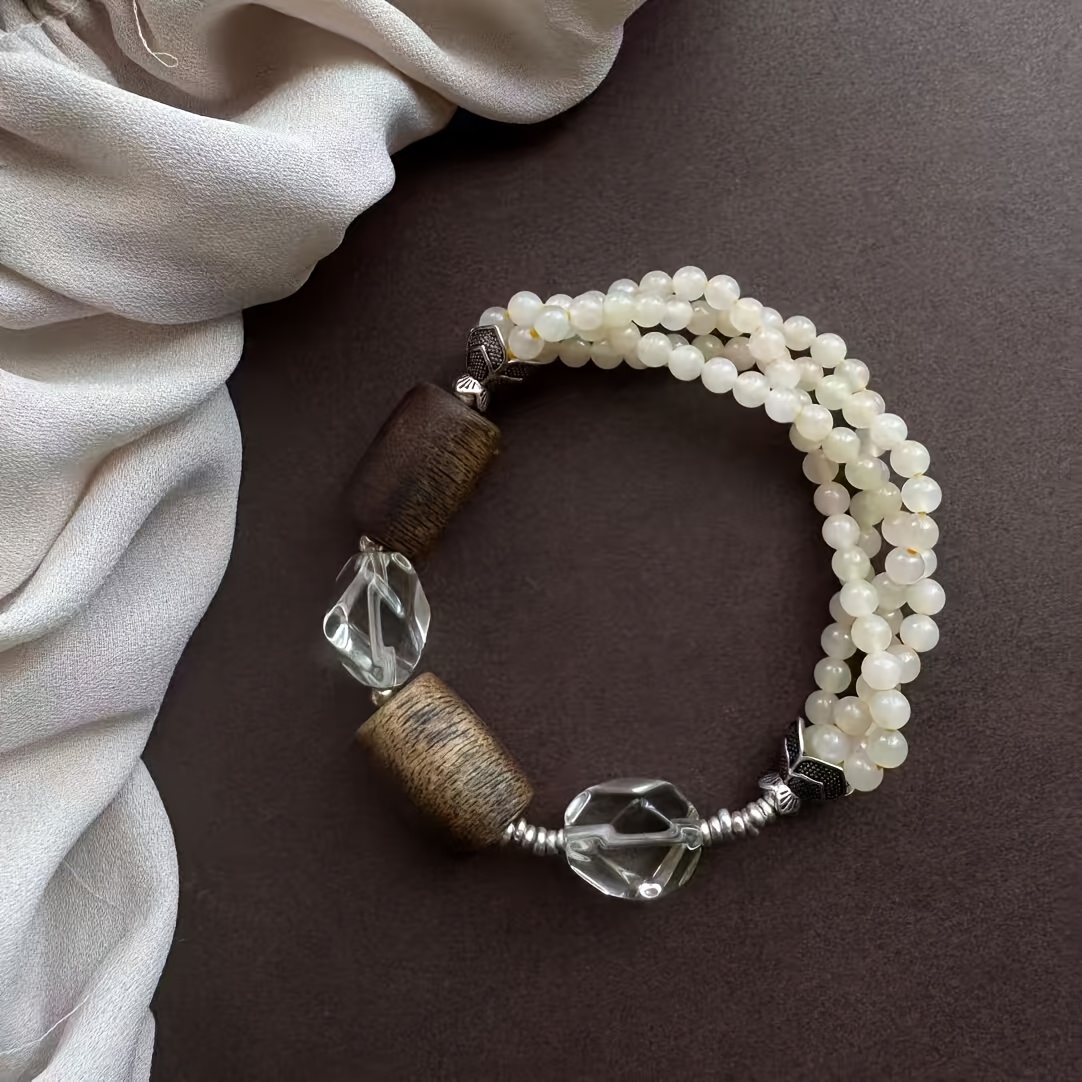 TEMU New Wooden Bead Bracelet New Chinese Retro Bracelet Pure Handcraft Macrame Bohemian Style Bracelet