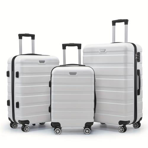 3 Pcs Unisex Casual Minimalist Solid Color Hard Shell Suitcase Set, Versatile Travel Trolley Case With Spinner Wheels Design, Suitcases For Business Trip