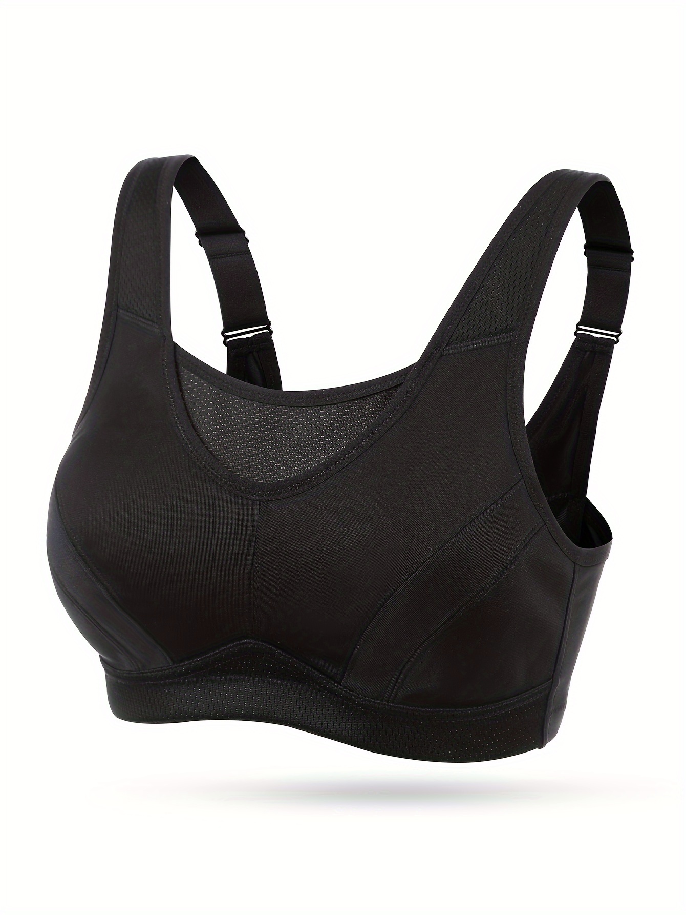 GLOWMODE Plus Medium Support Black Convertible Wide Adjustable Strap Full  Coverage Sports Bra Yoga Plus Size Sports Bra